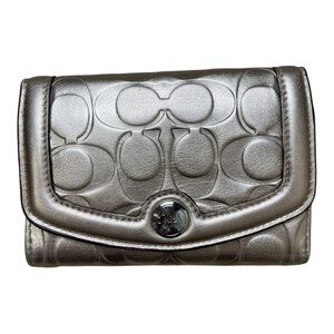 Shiny Metallic Gold Coach Signature Trifold Wallet